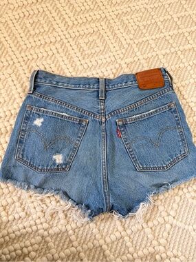 Levi's 501 Distressed Light Blue Denim Cutoff Shorts